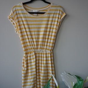 H&M Yellow Striped T-Shirt Dress with Pockets